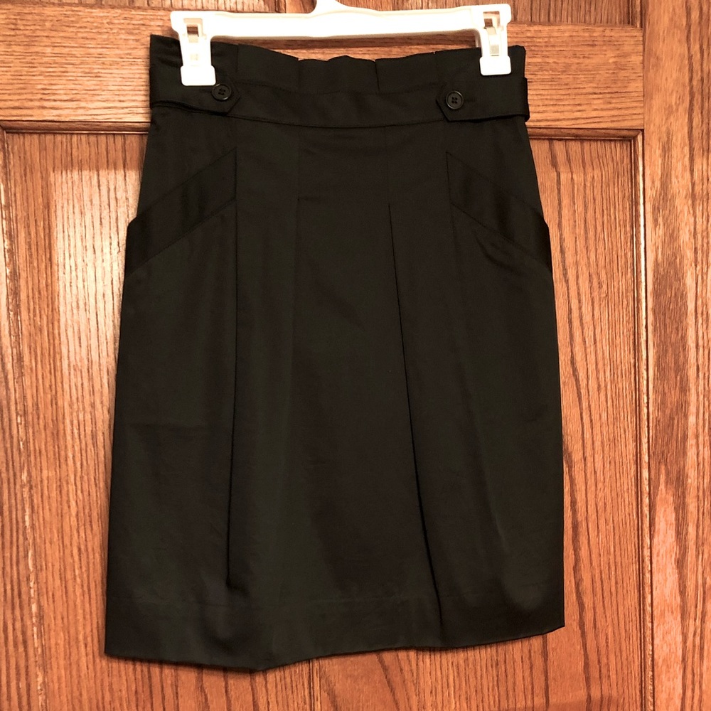 BCBGMAXAZRIA Black Paper Bag Waist Pleated Pencil Skirt